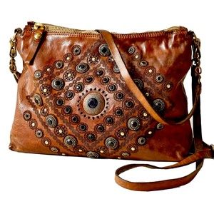 CAMPOMAGGI Studded Pochette Bag Olive leather with gorgeous black/brass studs.